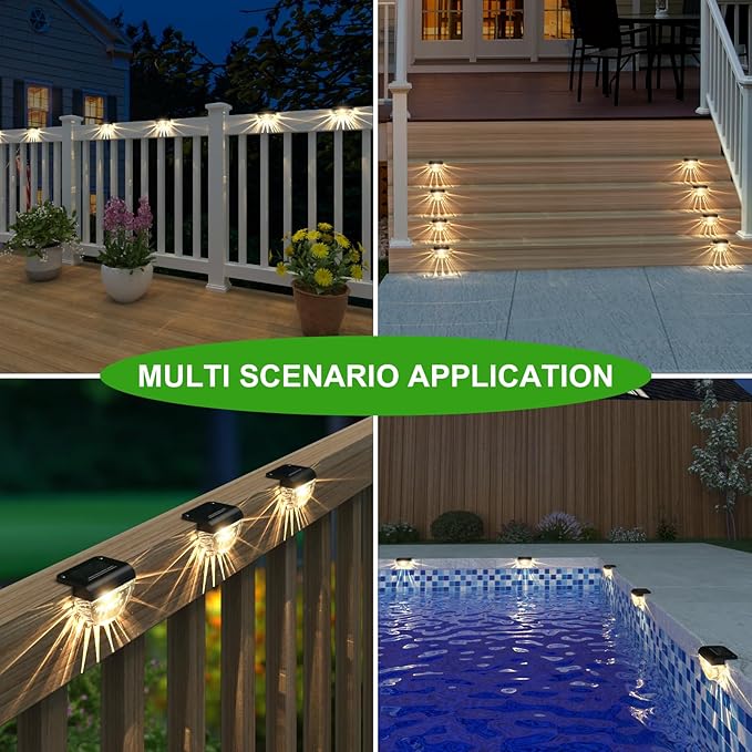 16 Pack Solar Deck Lights Outdoor, Solar Step Lights Waterproof for Outside, Yard, Patio, Garden, Pool, Railing, Stairs, Fence (Warm White)