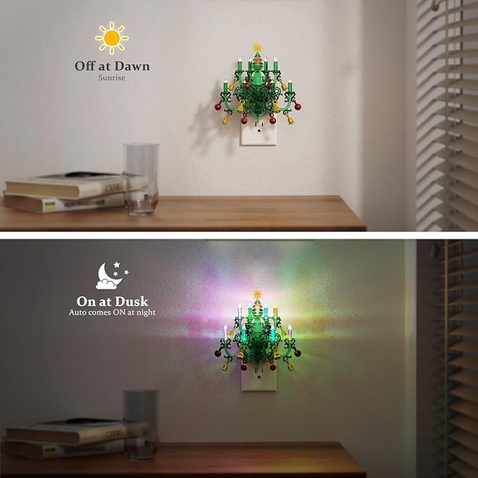 JandCase Night Lights Plug into Wall, 2 Pack Christmas RGB Pendant Night Light with Flame Effect,10 Color Changing Nightlight with180° Rotatable,Dimmable Plug in Night Light for Home Holiday Decor