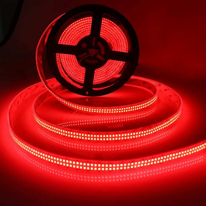12V Red LED Strip Lights 16.4ft Double Row 2400LEDs Waterproof IP67 | SMD 2835 Super Bright Dimmable Flexible Tape Lights for Outdoor, Indoor, Bedroom, DIY, Truck, RV, and Boat Lighting