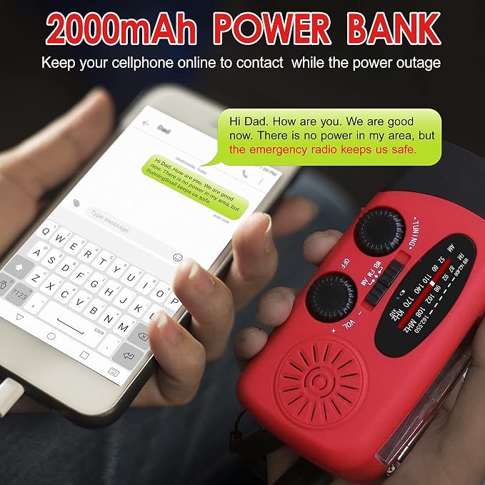 RunningSnail Hand Crank Radio with LED Flashlight, for Power Outage | AM FM NOAA Emergency Weather Radio,2000mAh Phone Charger,Hand Cranked,Solar Panel