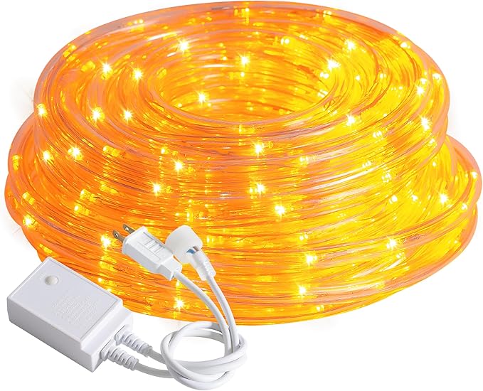 Waterproof LED Rope Lights, Connectable & Flexible with 8 Modes, Outdoor Lighting for Deck, Garden, Pool, Patio & Christmas Decor (Orange, 50ft)