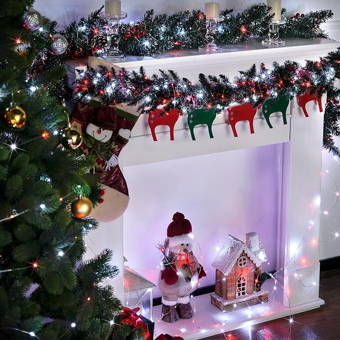 JMEXSUSS 2 Pack Fairy Lights Battery Operated, Red & White Christmas Lights | Total 200LED 66ft, Remote Control, Waterproof 8 Modes, Twinkle Lights for Bedroom Wreath Mantel Christmas Tree Decor
