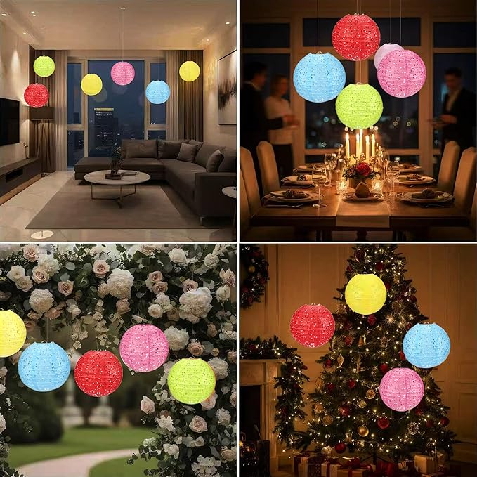 5Pack Chinese Lunar New Year Decorations 2026 Paper Lanterns with Lights Chinese Japanese Hanging Paper Lanterns with LED Sticks Tassels 8 Inch for Spring Festival Valentine's Day Party Decor