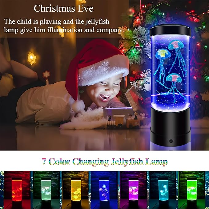 Jellyfish Lamp,7 Color Changing Aquarium Light,USB/Battery Bubble Jellyfish Night Light,Desk Mood Lamp for Home Bedroom Room Office,Tower Jelly Fish Light Lamp Present Decor for Kids Girls Adults Boys