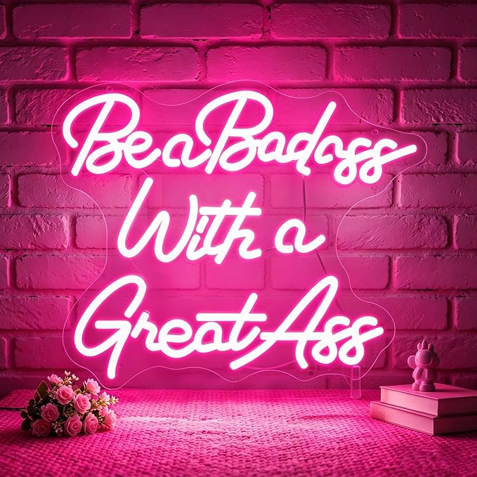 Pink Neon Sign Led Sign Neon Signs for Wall Decor Neon Lights | Be A Badass with A Great Ass Led Light Up Sign, Pink Room Decor, Girls Gift, Party, Gym Wall Decor, 5V USB Powered