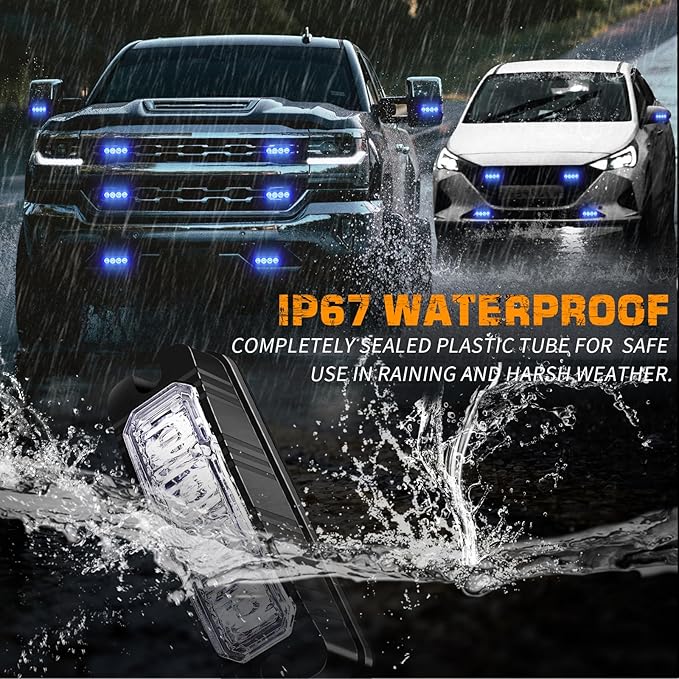 XRIDONSEN 8PCS Sync Blue Grill Emergency Lights 32 LED Grille Surface Mount Firefighter Police Lights Strobe Flashing Warning Safety Hazard First Responder Light for Vehicles Firefighters POV Trucks