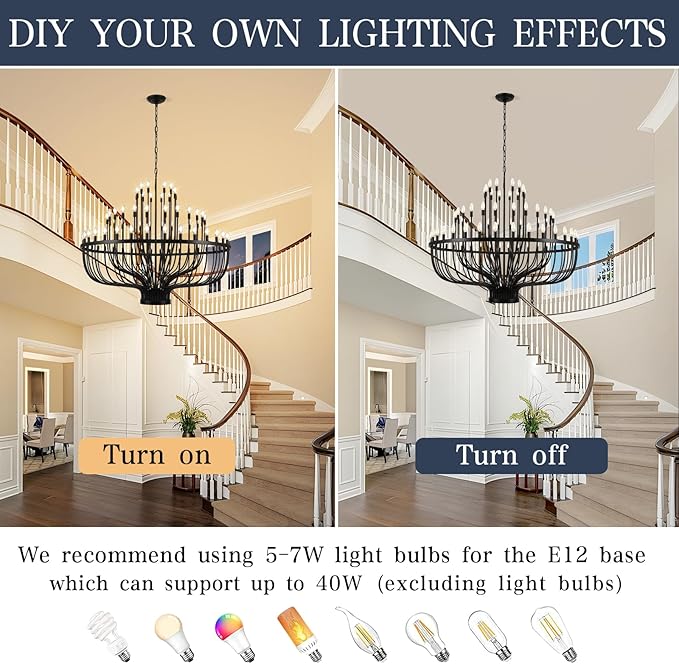 Extra Large Chandeliers for High Ceilings, Black Wagon Wheel Chandelier 72 Light 60In, Farmhouse Large Foyer Chandelier 3-Tier for Foye Entryway Staircase Living Dining Room