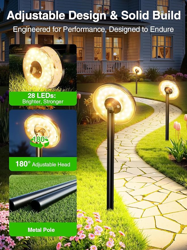 KOOPER 3X Larger & Taller Solar Pathway Lights Outdoor, 6 Pack Metal Solar Powered Garden Lights Waterproof, 2 Lighting Modes Adjustable Solar Landscape Path Lights for Outside Yard Walkway Driveway