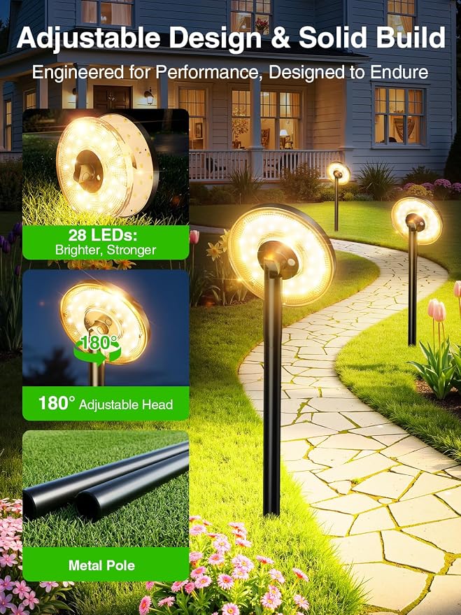 KOOPER 3X Larger & Taller Solar Pathway Lights Outdoor, 2 Pack Metal Solar Powered Garden Lights Waterproof, 2 Lighting Modes Adjustable Solar Landscape Path Lights for Outside Yard Walkway Driveway
