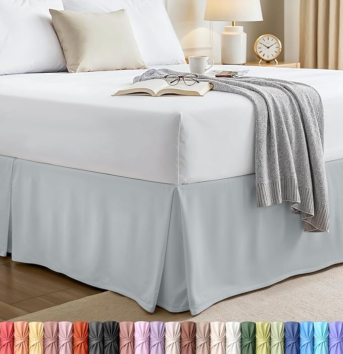 Queen Bed Skirt, Hides Under-Bed Storage 16 Inch Drop, Pleated, Light Grey | Easy Fit Design, Shrinkage & Fade Resistant, Hotel Style, Microfiber Durable Fabric, Machine Washable