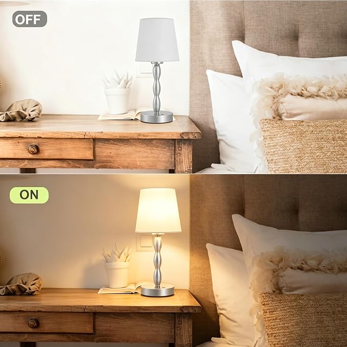 Rechargeable Cordless Table Lamp, 5000mAh Battery Powered Touch Desk Lamp, 3-Level & Stepless Dimmable Night Light, Portable Bedside Lamp for Bedroom, Outdoor, Bulb Included, Silver