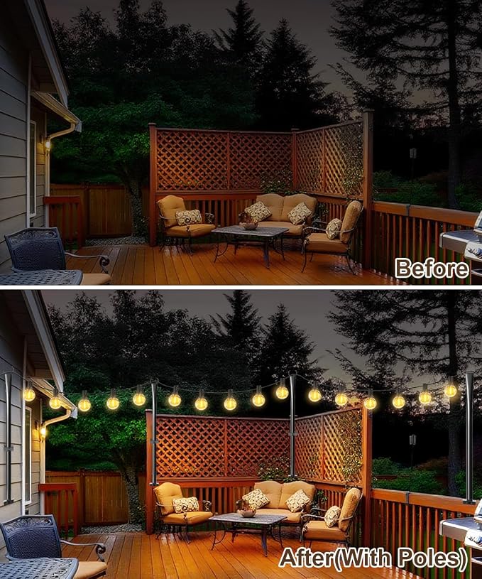 2 Pack String Light Poles for Deck, 5Ft Heavy-Duty Metal Deck Light Poles for Outside with Fixing Clips, Lighting Hanging Post Accessories for Patio Decor Garden Backyard Yard Fence Porch Decorations