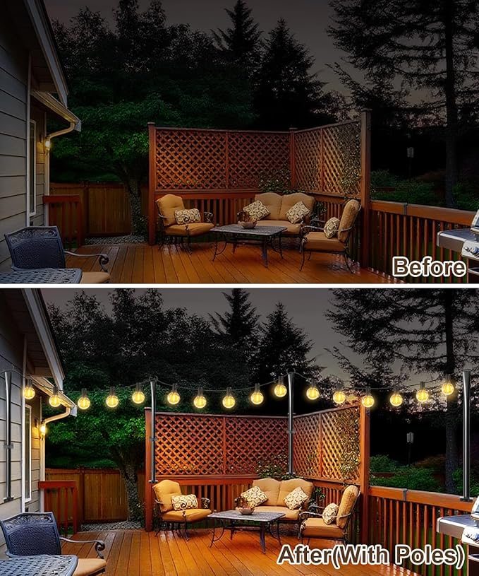 4 Pack String Light Poles for Deck, 5Ft Upgraded Heavy-Duty Metal Deck Light Poles for Outside with Fixing Clips, Lighting Hanging Post Accessories for Patio Decor Garden Backyard Yard Fence Porch