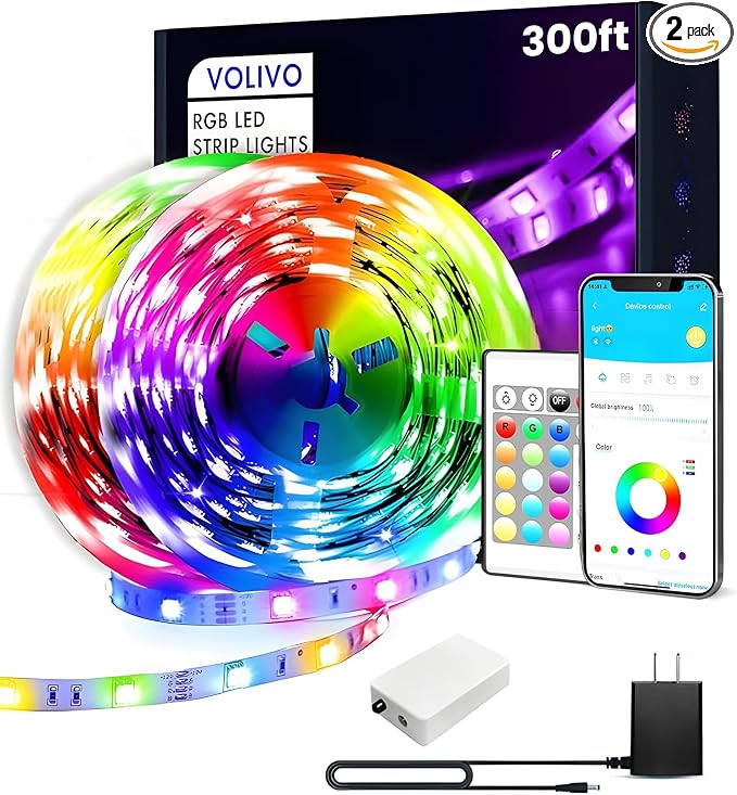 VOLIVO 300FT LED Strip Lights for Bedroom RGB Color Changing | Ultra Long LED Lights, 24-Key IR Remote, Smart App Control, Music Sync, Home Decor
