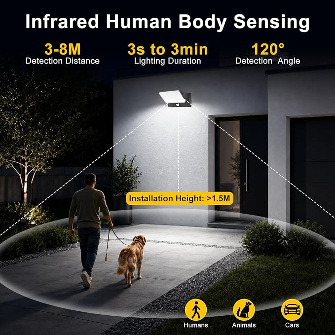 60W Motion Sensor Outdoor Wall Lights 360° Rotatable 5000K | IP65 Waterproof Aluminum Exterior Security Lighting 5000LM Hardwired Black Wall Mount Light Fixture for Porch Garage