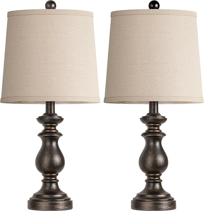 Traditional Table Lamp Set of 2, Rustic Farmhouse Table Lamps for Living Room Bedroom, 22" Bedside Desk Lamps Vintage Nightstand Lamps with Linen Shades, Oil Rubbed Bronze