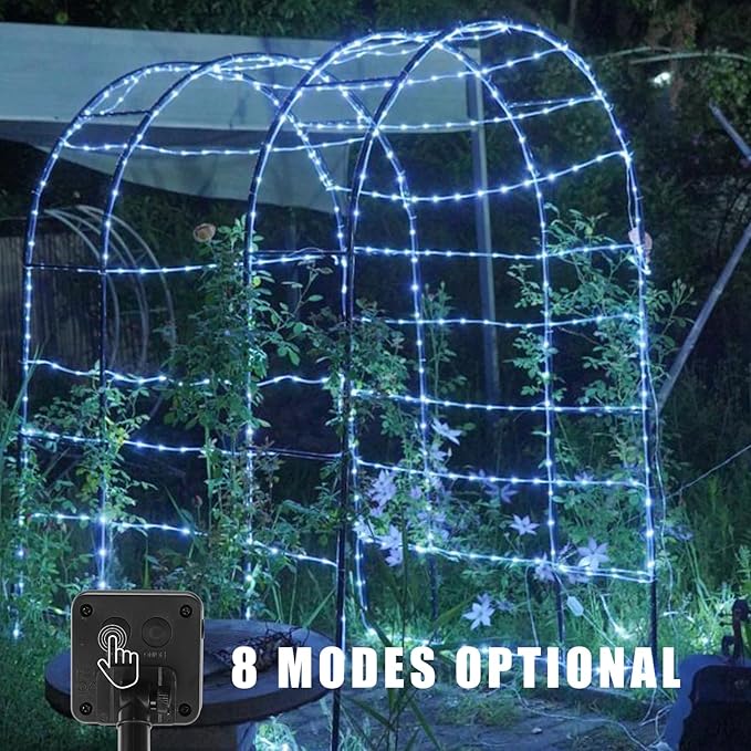 YEGUO Solar Rope Lights Outdoor Waterproof, 2 Packs Each 33ft 100 LED String Lights, 8 Modes Fairy Lights in Clear Thin Tube(White)