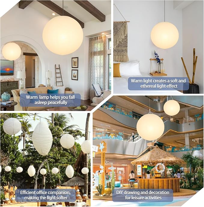 White Round Paper Lantern Lampshade, 22"x22'' Large Paper Lanterns Pendant Light Shade, Chinese Foldable Design for Living Room, Bedroom, Ceiling Lampshade Party Decor