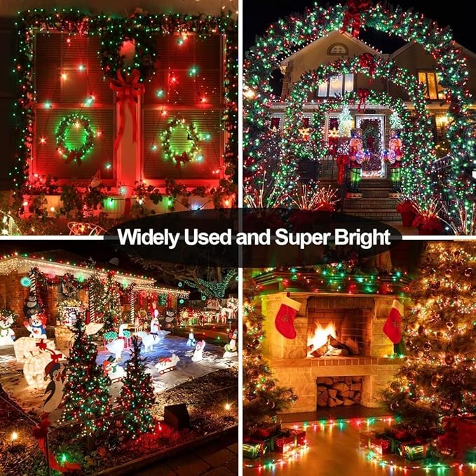 QITONG Red and Green Solar Rope Lights, 2 Pack Each 33ft 100 LED String Lights Outdoor, Fairy Lights in Clear Thin Tube with 8 Modes