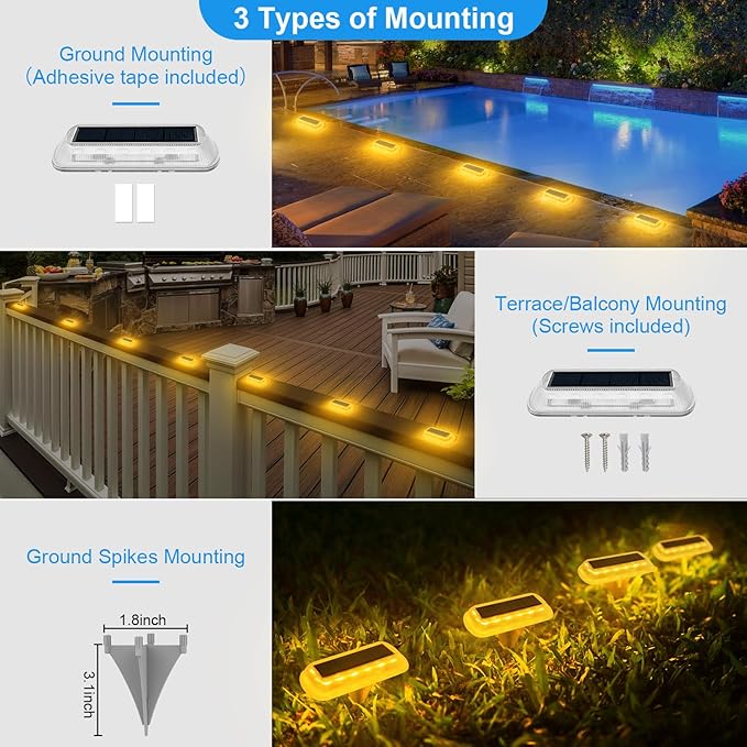 T-SUN Solar Deck Lights Outdoor Waterproof, Deck Lights Solar Powered, Driveway Marker Light for Fence Front Door, Step, Stair, Garden, Sidewalk, Pathway, Dock Porch, Backyard (Warm White, 12 Packs)