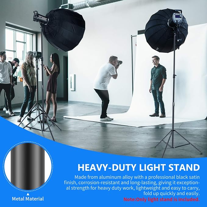 NEEWER Heavy Duty Light Stand 10ft/3m Adjustable Spring Cushioned Tripod | Metal Photography Stand, for Photo Studio Softbox, Flash Monolight, Ring Light, and Other Photographic Equipment, Black