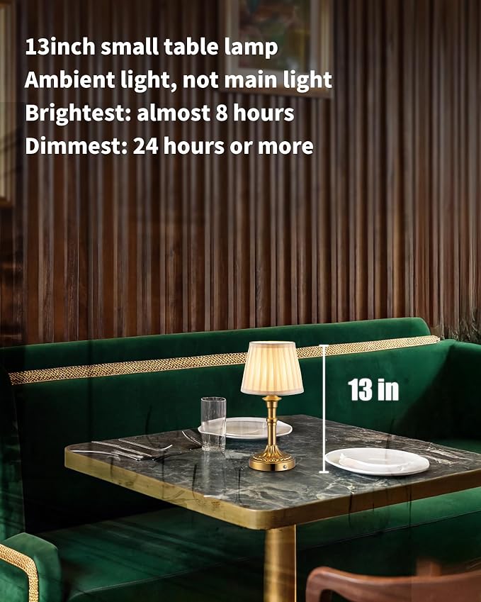KDG Gold Cordless Table Lamps Set of 2, Beige Fabric Shade Small Desk Lamp | Portables 4000mAh Battery Powered, LED Lighting, 2700K Stepless Dimmable, Light for Living Room, Dining Room, Bedroom
