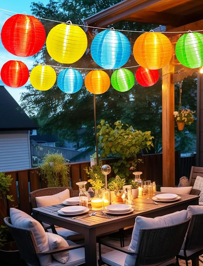 Outdoor String Lights, 25FT Multicolor Lantern Lights String with 10 G40 LED Bulbs, Waterproof Chinese Lanterns for Patio, Backyard, Camping, Halloween and Party Decorations