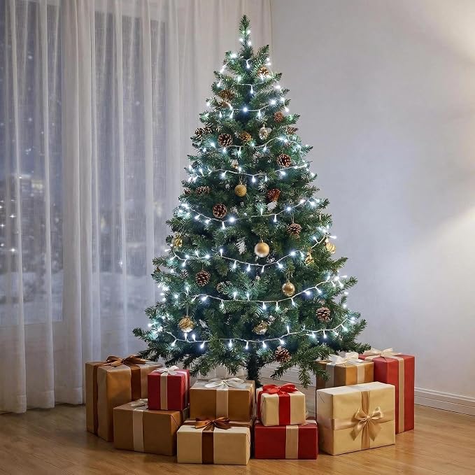 White Christmas Lights - 100 LED 33ft String Lights for Bedroom Indoor, 8 Modes Fairy Twinkle Lights Plug in, Waterproof Outdoor Hanging Lights for Room, Xmas Tree, Garden & Party Decor