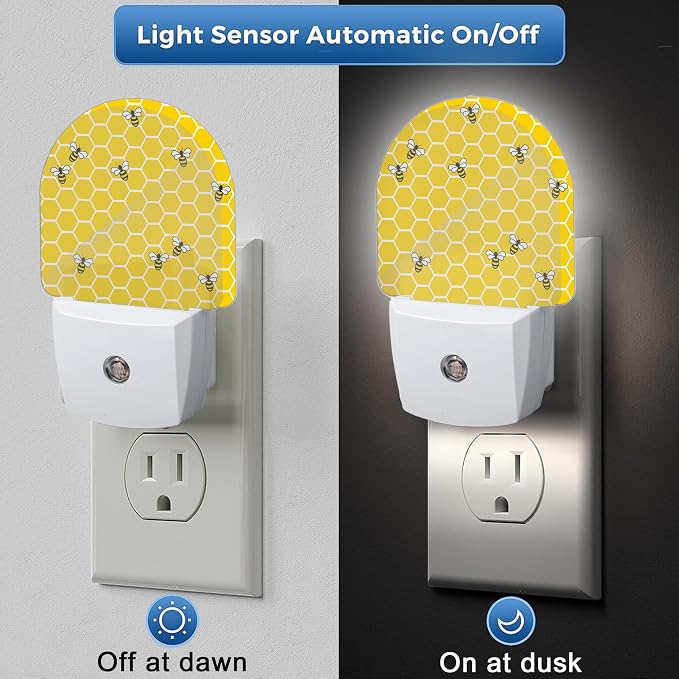 Night Light,Yellow Beehive Bees Night Lights Plug Into Wall for Boys Girls,Lamp for Stairway/Hallway/Bedroom Sleep Friendly