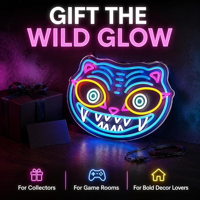 Tiger Neon Sign, | Fierce Animal Wall Light, Fantasy Game Room Light, 7.9"x15.7"IN