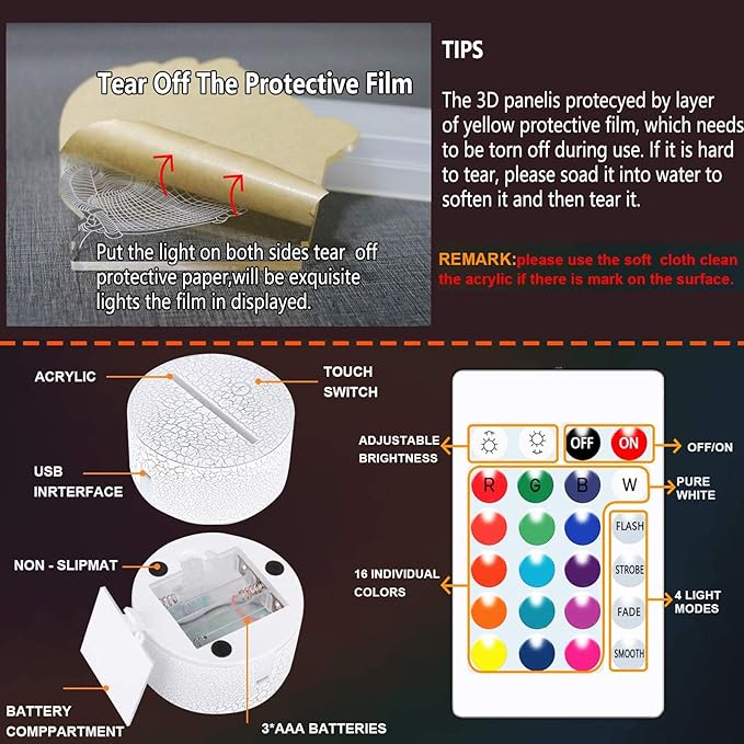 TriPro Basketball Player 3D Illusion LED Desk Lamp Night Light with 16 Colors Fans Decorations