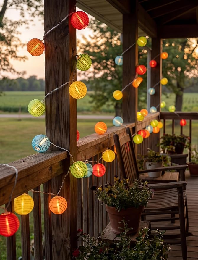 8.5Ft LED Lantern String Lights Plug in, Summer Outdoor Decor Fairy Lights | 10 Waterproof Multicolor Lanterns, Connectable Hanging Patio Lights for Hawaiian Camping Tent Holiday Party Garden