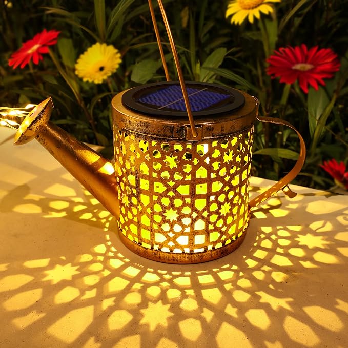 Solar Watering Can Lights Waterproof Outdoor Decorative Garden Decor | Solar Lights Metal Hanging Lights for Outside Patio Pathway Yard Christmas Birthday Gardening Gifts