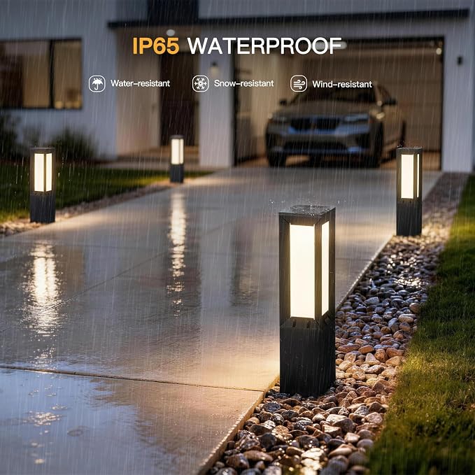 MVBT 24" Solar Pathway Lights Outdoor IP65 Waterproof Landscape Path Lights | Dusk to Dawn Solar Bollard Light, Modern Lamp Path Light, 3000K Commercial Pathway Lighting for Driveway Patio Walkway Lawn