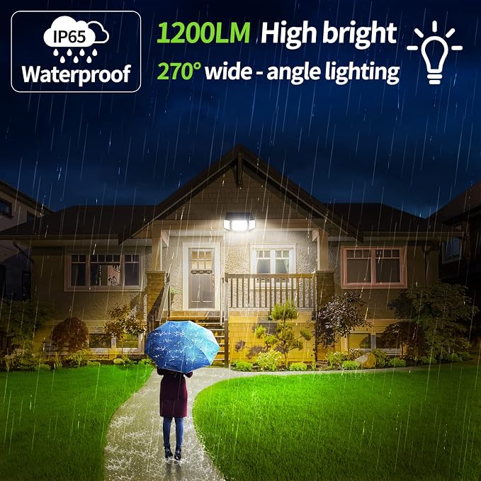 Solar Outdoor Lights, Motion Sensor with Dual Sensors Waterproof | Solar Flood Lights 270°Wide Angle for Outside with 3 Modes