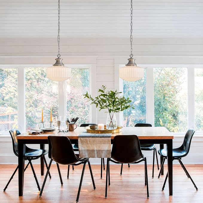 Vintage Milk Glass Pendant Light Fixtures, 10.63" Milk Glass Chandelier, Brushed Nickel Pendant Lights Kitchen Island, Milk Glass Pendant Light for Kitchen Island Lighting, Dining Room & Entryway