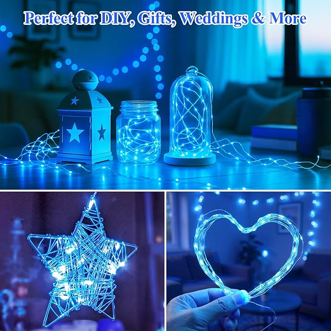 Lakumu 12-Pack Fairy Lights Battery Operated String Lights-7FT 20 LED,Waterproof Silver Wire Firefly Lights for Mason Jars DIY Bedroom Wedding Party Centerpiece Table Decor, Blue