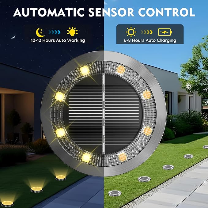 Solar Ground Lights Outdoor, 12 Pack Solar Lights Outdoor Warm White | Waterproof Mini Flat Solar-Powered Garden Lights, Landscape Lighting for Garden Yard Lawn Pathway Walkway Driveway Yard Decor
