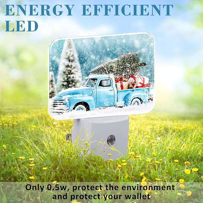 Christmas Blue Truck Night Light Plug into Wall, Christmas Tree Night Light with Dusk to Dawn Sensor for Kid Girls Boys Women Men Bedroom, Hallway, Kitchen, Bathroom, Stairs Decor
