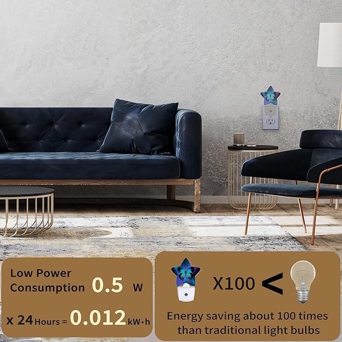 Blue Butterfly Night Light,Dusk to Dawn Smart Sensor Nightlight for Bedroom Bathroom Kitchen Hallway Stairs Hallway,Plug-in,Energy Efficient Decor Desk Lamp Gifts