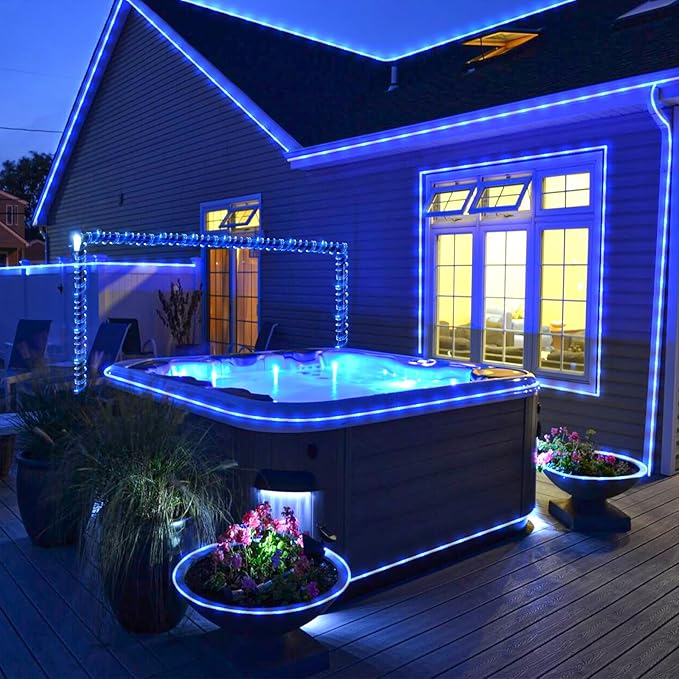100FT 300 LED Rope Lights for Outside, Connectable Rope Lights Outdoor Waterproof with 8 Modes, Plug in Christmas String Lights for Outside Patio, Deck, Pool, Stair, Camping Lighting - Blue