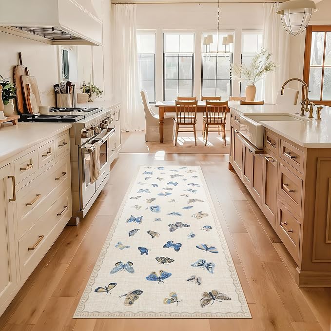 GarveeHome Butterfly Area Rug 2x6, No Slip Washable Rug, Modern Bedroom Rug Under Bed Ultra Carpet, Low-Profile Rugs for Living Room Bedroom Dining Room, Khaki