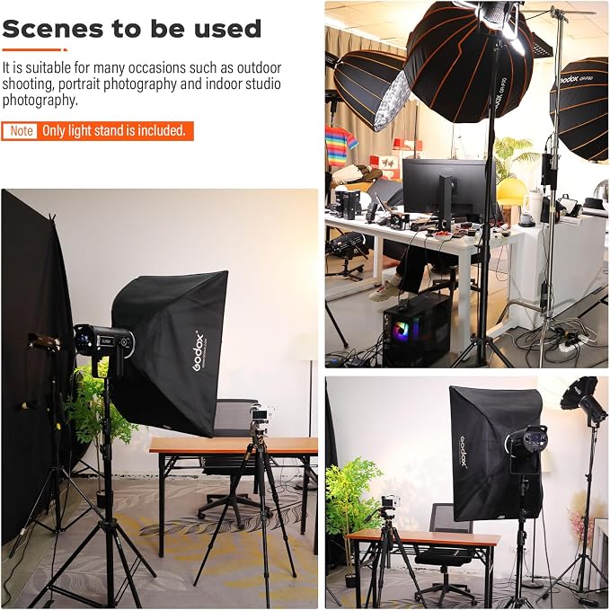 Godox Light Stand 112in/9.3' Photography Light Stand Heavy Duty with 1/4” to 3/8” Universal Screw Carry Bag Portable for Photography Studio Portrait Shooting