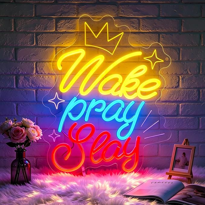 Neon Sign, Positive Neon Signs for Wall Decor LED Signs Neon Light | Wake Pray Slay Neon Sign, Inspiration Led Sign for Bedroom, Living Room, Business, Cafe, Bar, Party, Home Decor, USB Powered