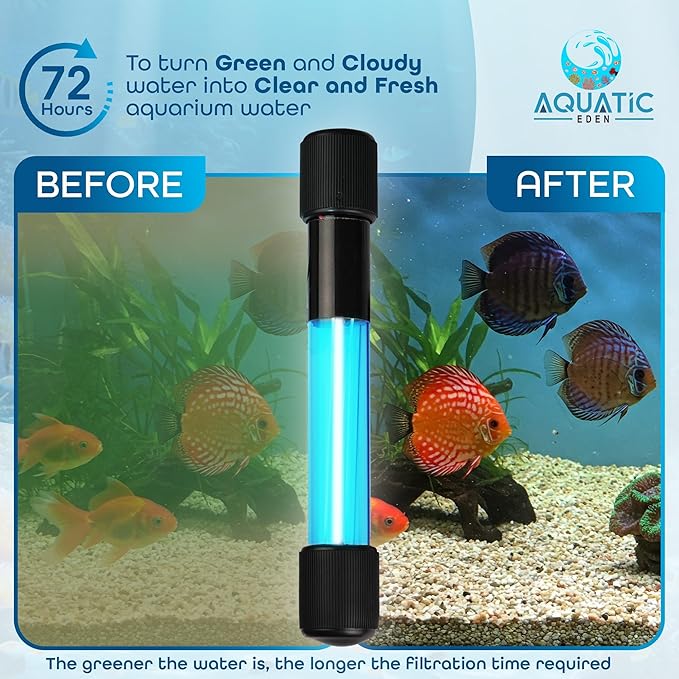 11W UV Sterilizer for Aquarium– UV-C Clean Light with a 9.84 ft Cord for Use in Filters, Sumps and Small Ponds |Clears Green Water, Removes Cloudiness & Promotes a Healthy Clear Tank for Fish & Plants