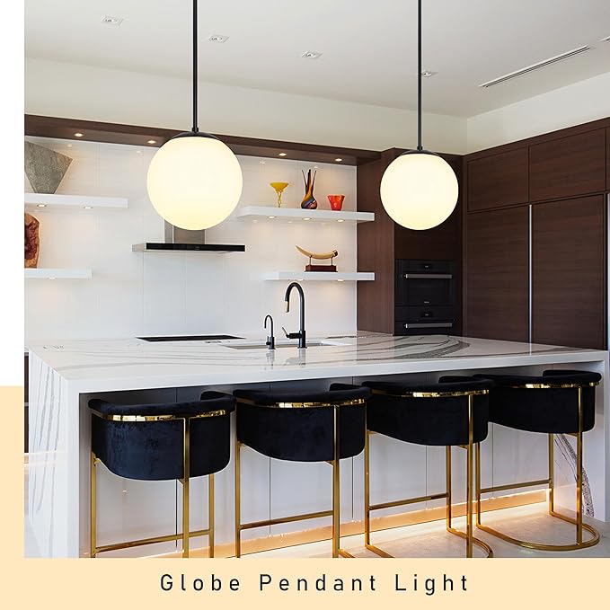 14" Globe Pendant Light 3-Light Black Milk Glass Pendant Light Mid Century Modern Light Fixture Globe Pendant Lights Kitchen Island Matte Black Finished with Milk Glass Lampshade for Bedroom