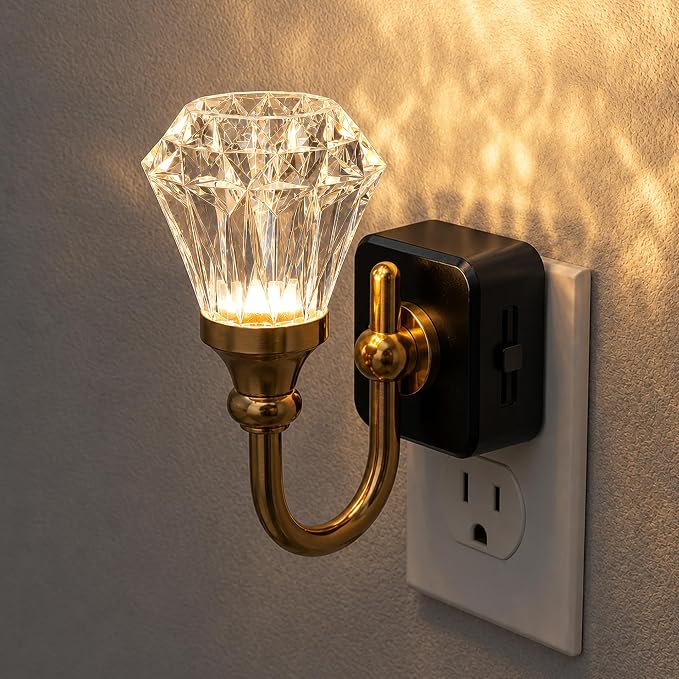 JandCase Night Light, Night Lights Plug into Wall, Crystal LED Nightlight | 0-100 LM Dimmable Nightlights, Dusk to Dawn Sensor, 1W Vintage Rotatable Nite Light for Bathroom Hallway Decor, 1 Pack