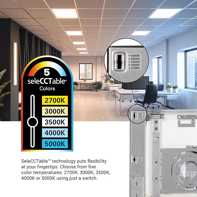 Metalux MMS Multi-Mount 1x2 LED Panel Ceiling Light with 5 CCT and Lumen Select, 0-10V Dimming, Surface Mount, Recessed, Suspended, Wall Mount, 90 CRI - 12MMS-L3C5-UNV