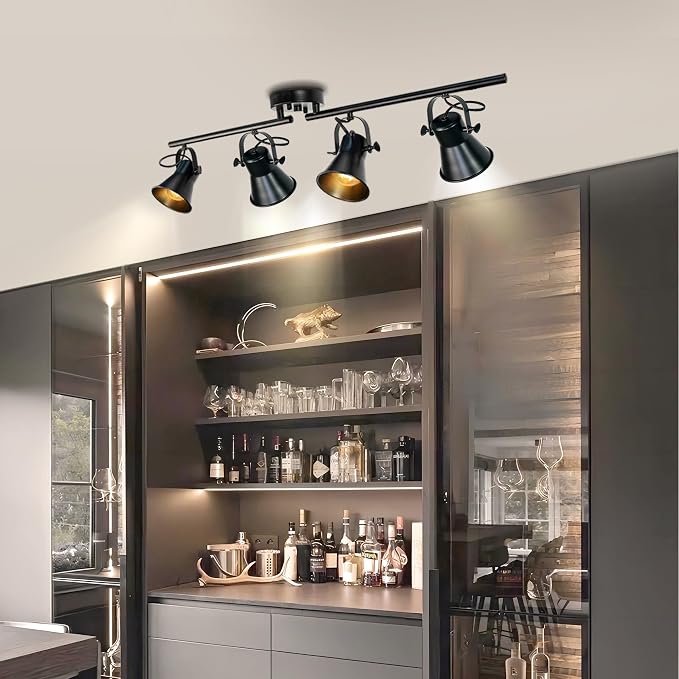 37"Rustic Track Lighting Fixtures Ceiling 4 Light Farmhouse Track Light | Black Track Light for Kitchen Bar Closet Living Room Spotlight,Directional 270°Rotatable Light Head