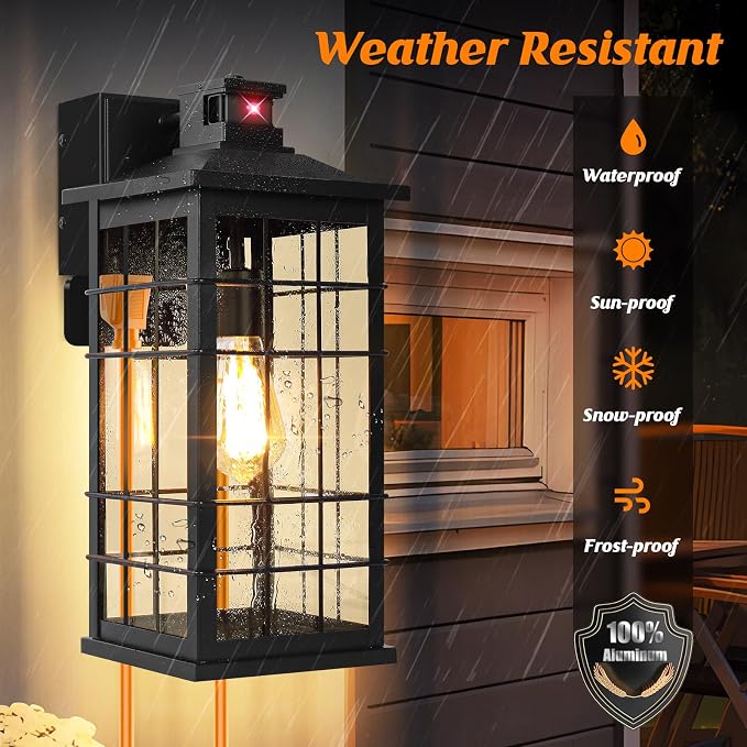 18inch Large Size Motion Sensor Porch Light with GFCI Outlets, Dusk to Dawn Black Outdoor Wall Light Fixture, 3 Modes Exterior Lighting Fixture Waterproof Outside Wall Lantern Sconce for House, 1-Pack